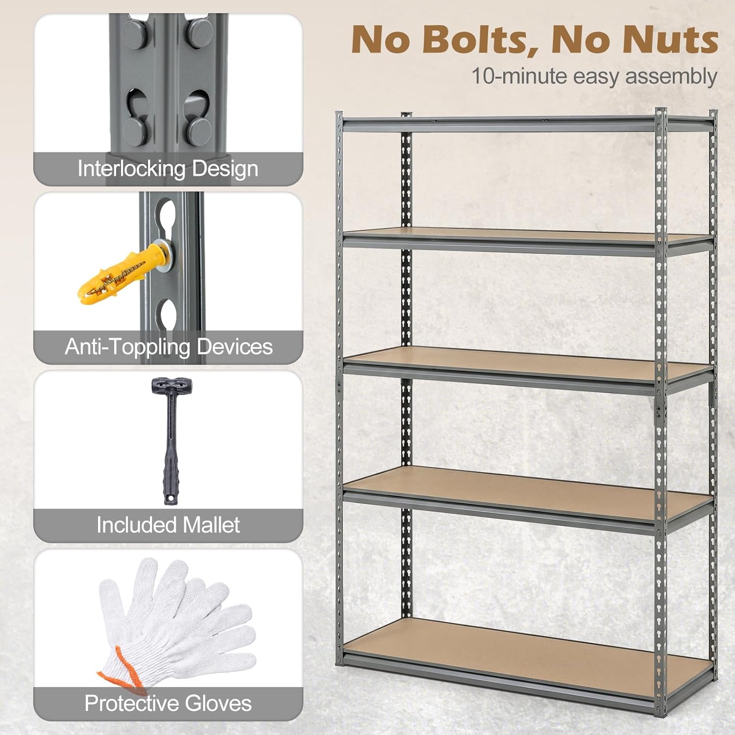 Giantex 5-Tier Metal Storage Shelves, Heavy Duty Garage Shelving Units w/Adjustable Utility Rack, Multi-Use Storage Shelf for Warehouse Pantry Kitchen 2200 Lbs Capacity