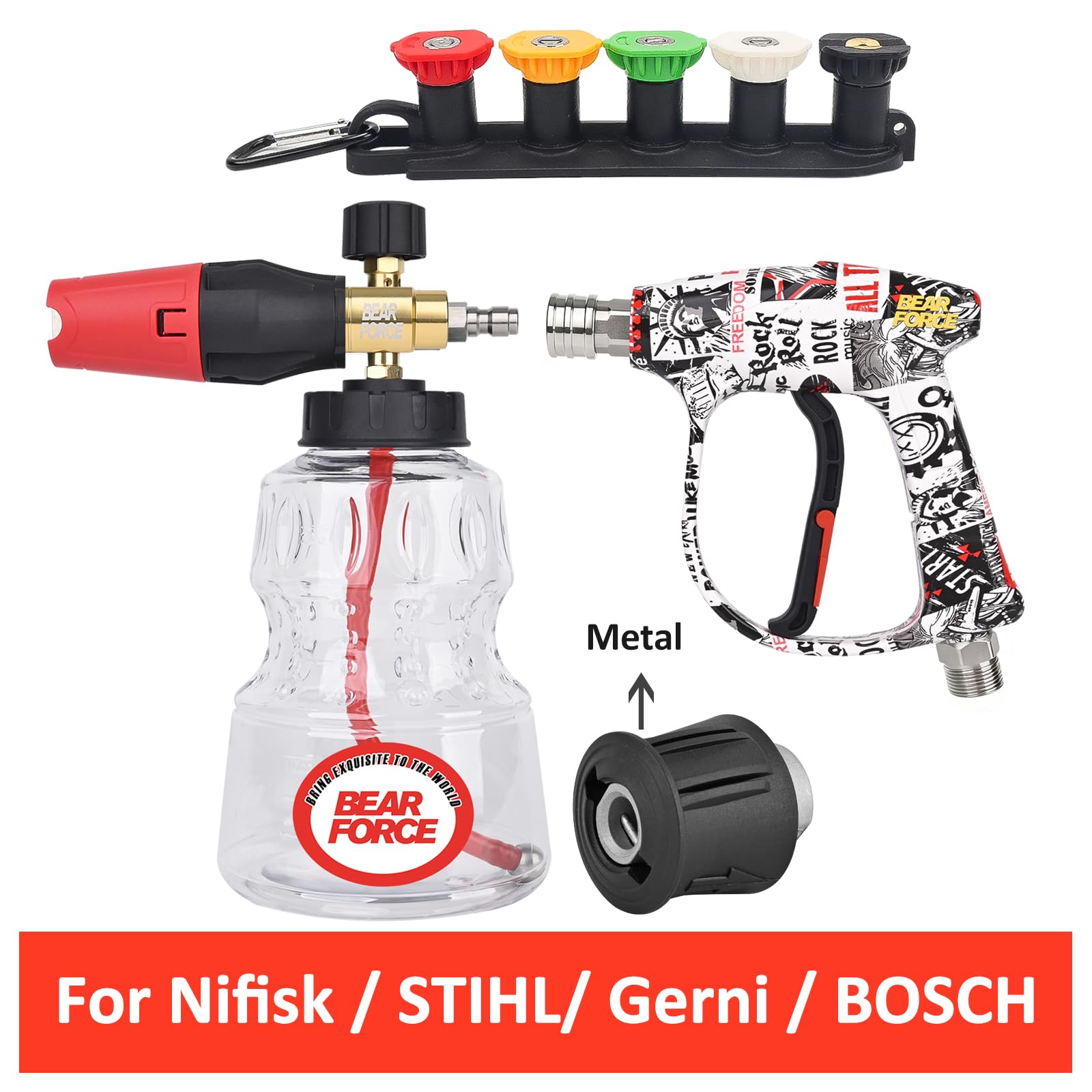 BEAR FORCE Hochdruckreiniger-Sprühpistole M22-ID14 mm und 1/4 Zoll Schnellanschluss, Schneeschaumlanze 1 l Set für Bosch, für Nilfisk, für STIHL, für Gerni Hochdruckreiniger, Autowäsche, Autopflege