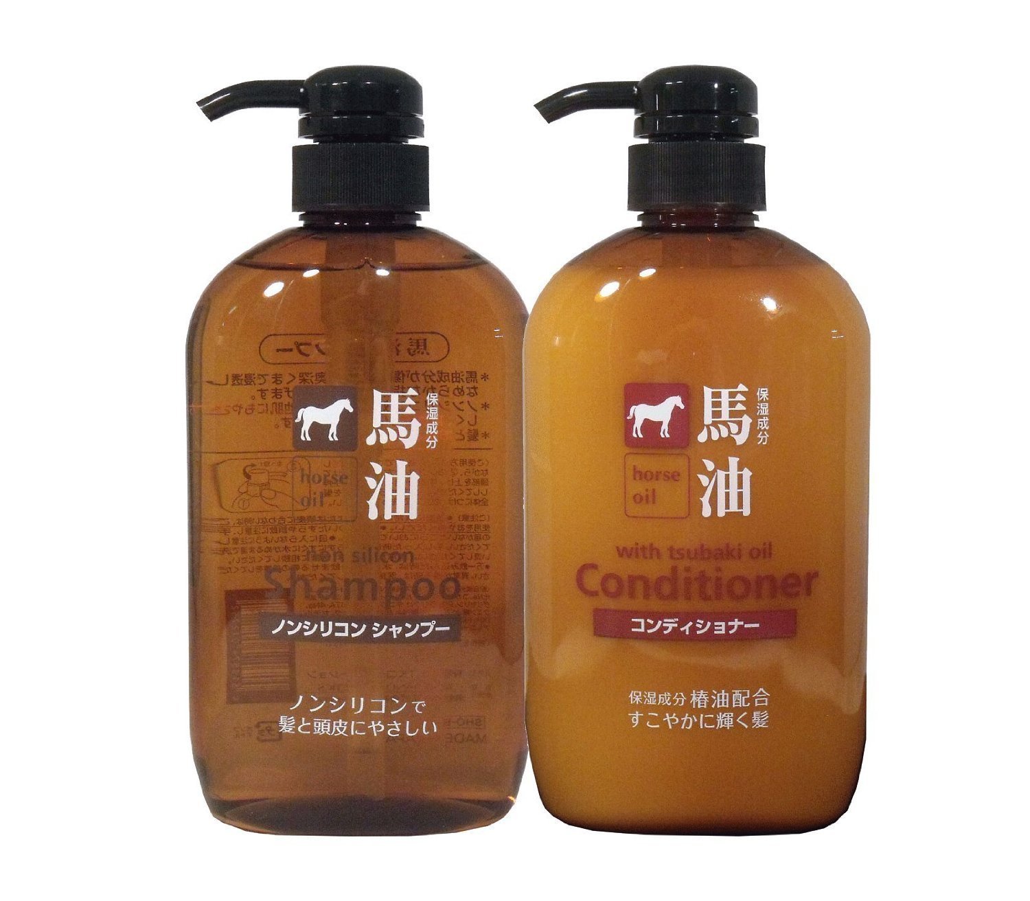 熊野油脂 馬油シャンプー & コンディショナー 保湿成分,高 各600ml