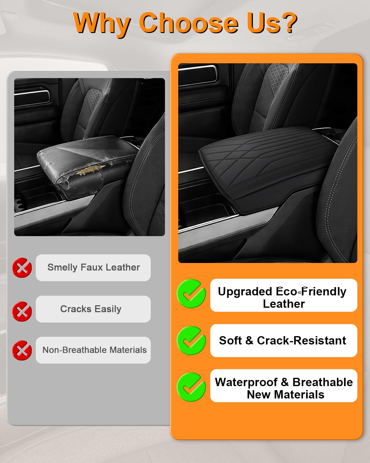 Copertura per bracciolo della console centrale compatibile con accessori Dodge RAM 1500 2500 3500 di quinta generazione 2019-2026, in pelle PU, antigraffio, nero (solo per sedile secchio)