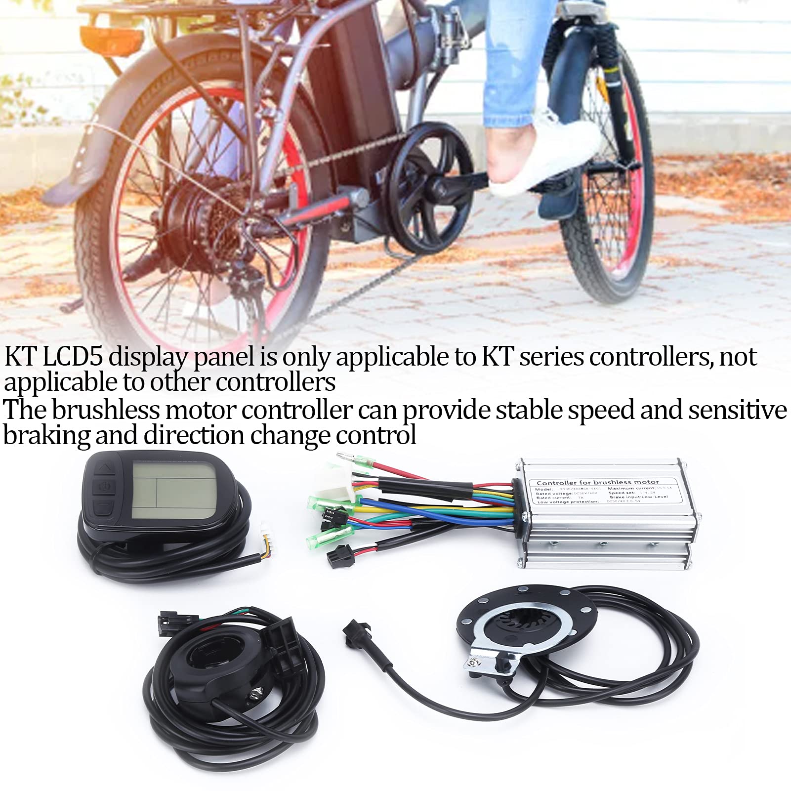 Kit de pilote de moteur électrique 36 V/48 V 250 W Moteur électrique sans balais 7 A avec KT -LCD5 Panneau d'affichage Capteur de capteur pour vélo électrique