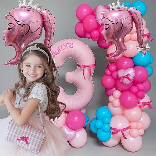 Miniatura 6 de 2 globos de papel de aluminio de princesa rosa, arco de cabeza de niña, globos de corona de muñeca para decoración de fiesta temática de princesa,