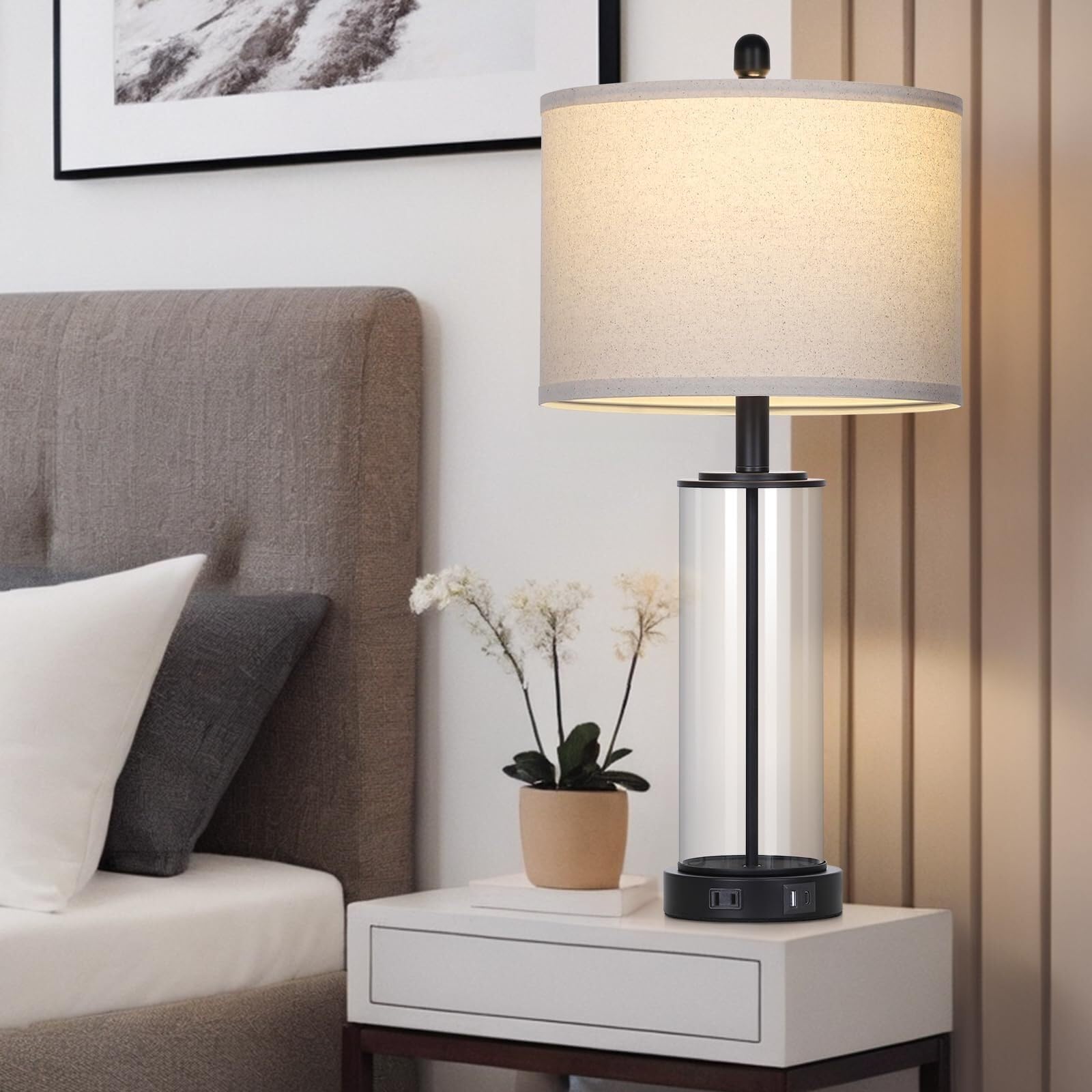 CCXXYGWJ Lampada in Vetro da 26" con Controllo Touch, Confezione da 2, dimmerabile a 3 Vie, con Porte USB C+A e Presa CA, Comodino, tavolino Adatto per Soggiorno, dormitorio, Ufficio,(Oro)