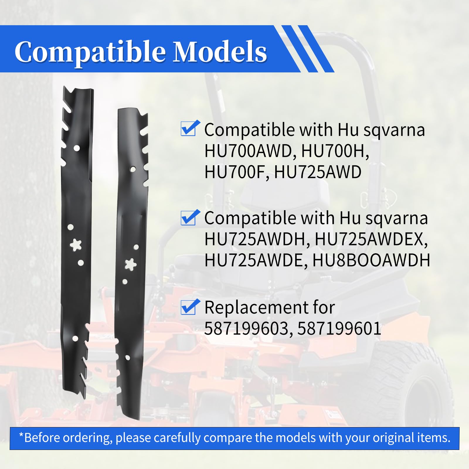 Keycci 587199603 - Cuchillas de mantillo compatibles con Hu sqvarna HU725AWD HU700H HU700F HU800AWDH 55.8 cm, repuesto de cortacésped para 587199601, paquete de 2