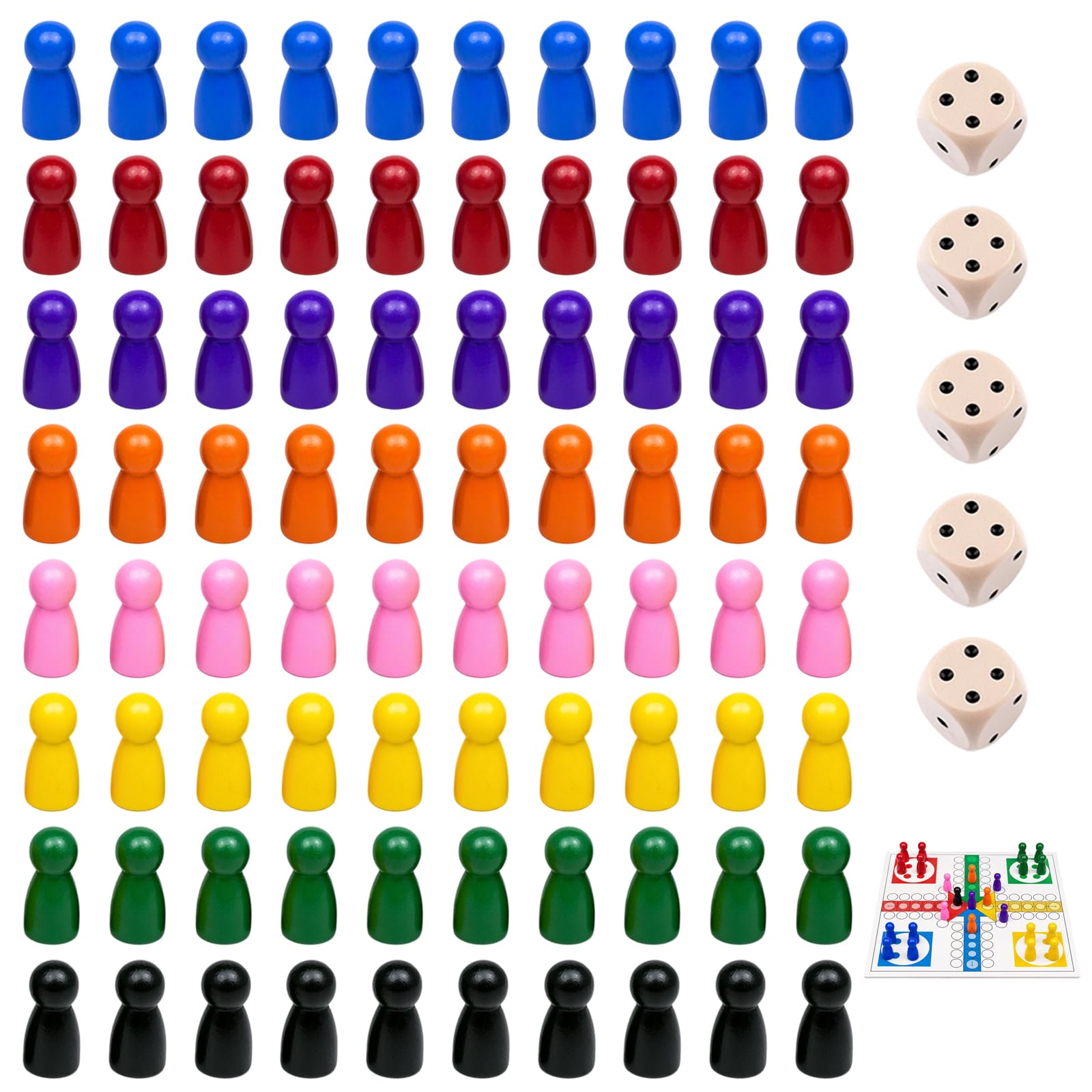 85 Pcs Ludo Game Set, Wooden Board Game Pieces with 5 Dice