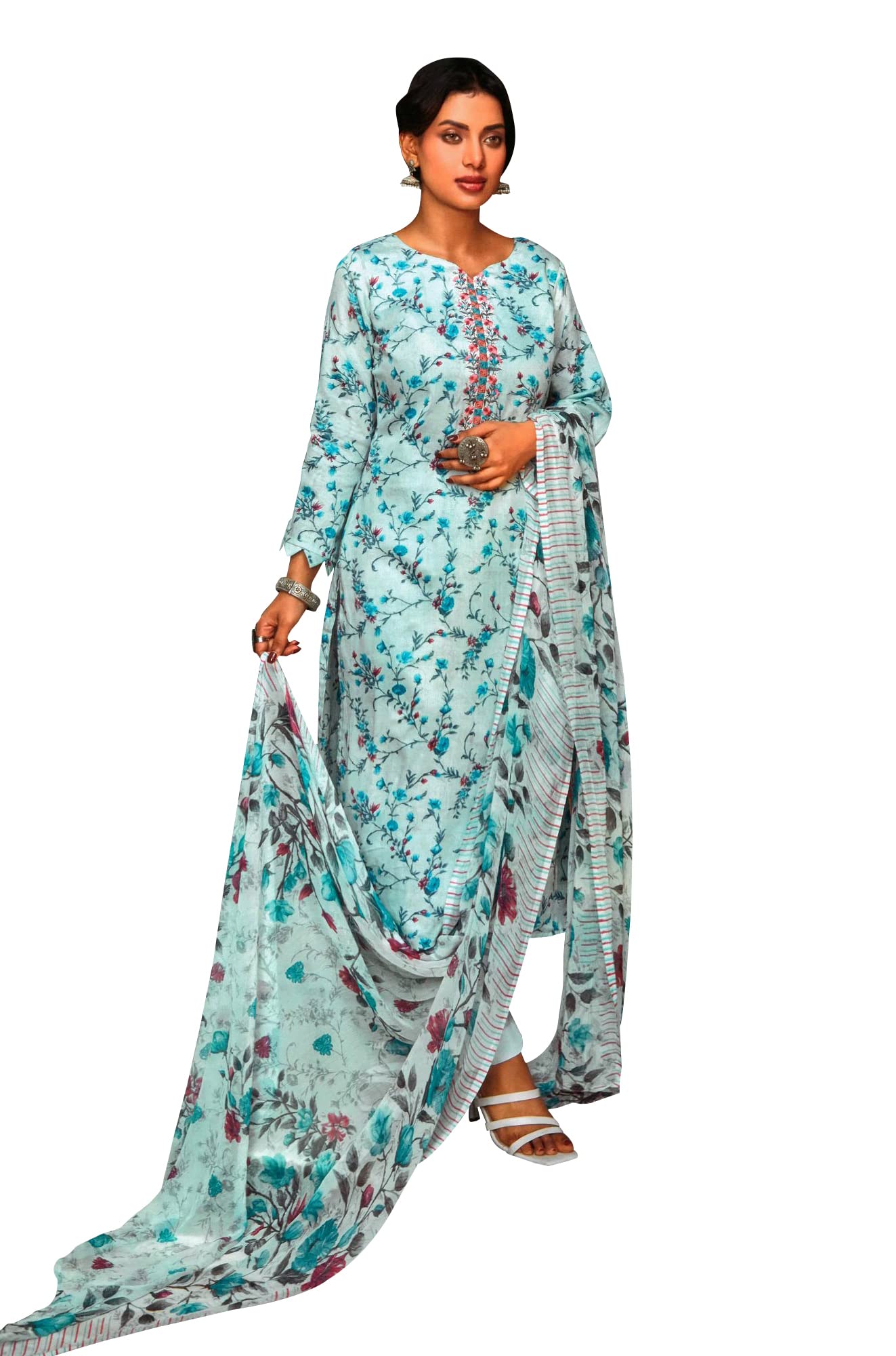 ladyline Lässiger Damen-Anzug, bedruckt, bestickt, Salwar-Kameez, mit Baumwoll-Dupatta und Hose