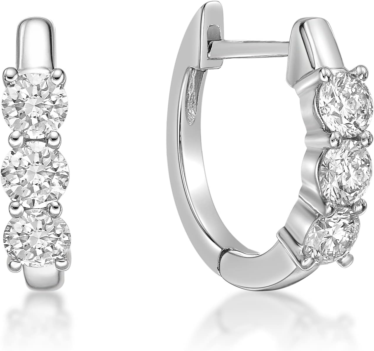 1 Carat Lab Grown Diamond Three Stone Hoop Earrings for Women in 10k White Gold (G-H, VS2-SI1, cttw) Hinged Hoop Earrings by Lavari Jewelers