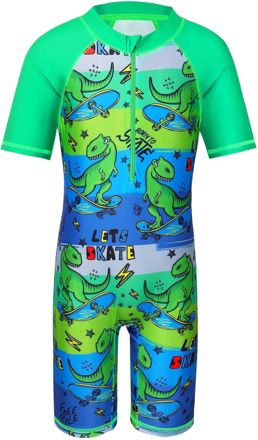 TFJH E One-Piece Boys Short Sleeve Swimsuits Rash Guard Suits Swimwear 50+ UV Sun Protective Zip