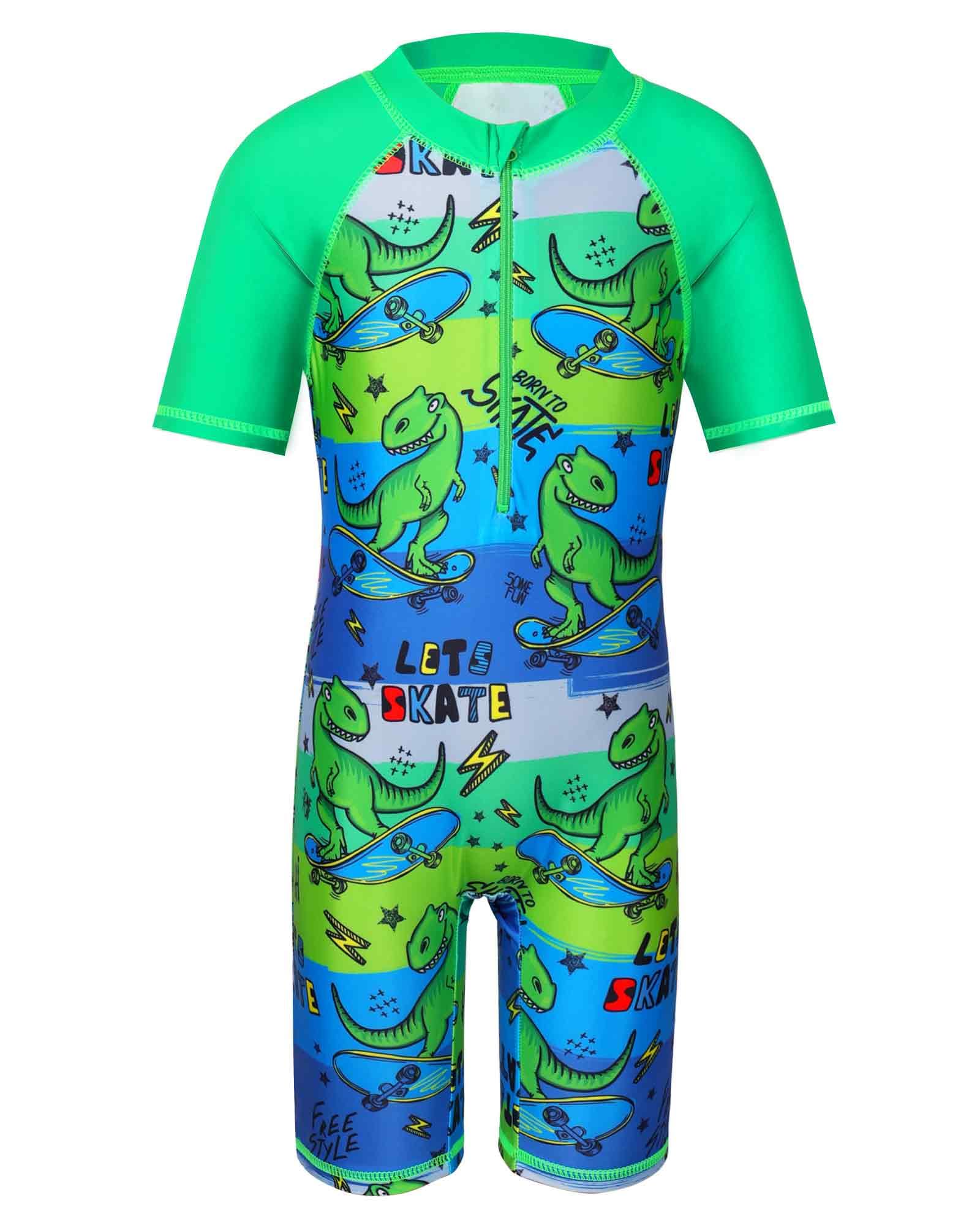 TFJH E One-Piece Boys Short Sleeve Swimsuits Rash Guard Suits Swimwear 50+ UV Sun Protective Zip