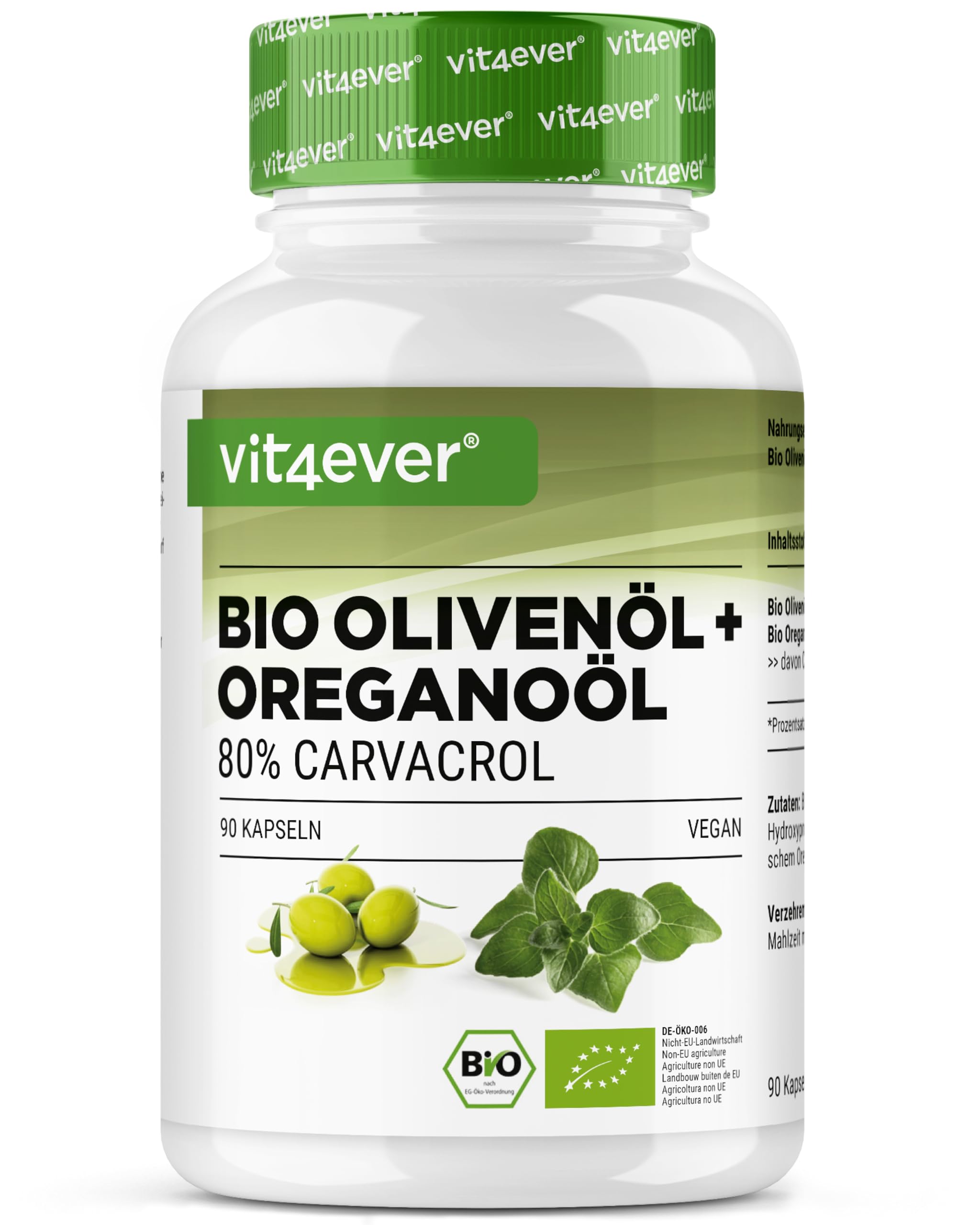 Olio di origano biologico e carvacrolo 80 mg - 90 capsule con olio d’oliva vergine da coltivazione controllata - Origano greco ad alto dosaggio - Vegano