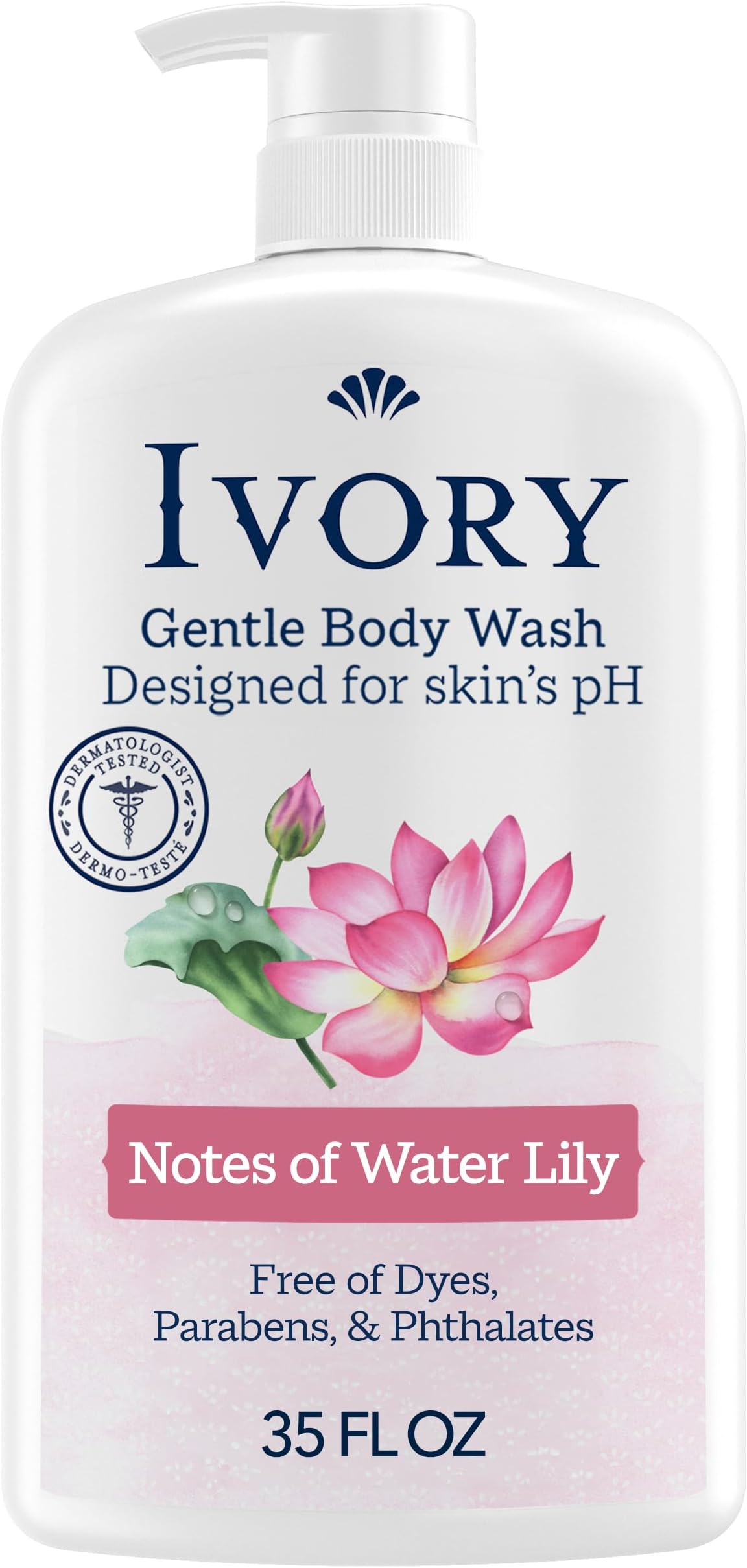 Body Wash, Designed for the Whole Family, Gentle Formula, Free of Dyes Heavy Perfumes Parabens Phthalates & Silicones, Designed for Skin's pH, Water Lily Scent, 35 oz