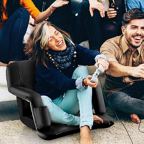 Miniatura 8 de Goplus Asiento de estadio para gradas, silla plegable de 24.5 pulgadas de ancho con 6 posiciones reclinables, soporte para tazas, cojín grueso,