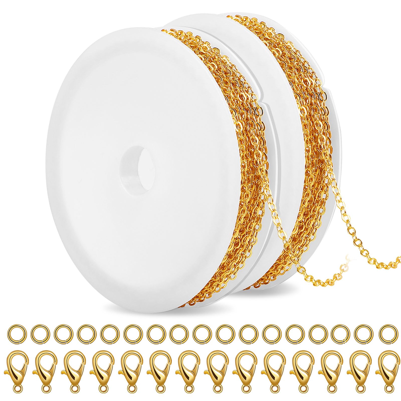 SANNIXSANNIX 20 Feet Chains for Jewelry Making, Necklace Chains with Lobster Clasps and Jump Rings 1.8 mm DIY Link Chain for Necklace Earring Bracelet Making Supplies, Gold