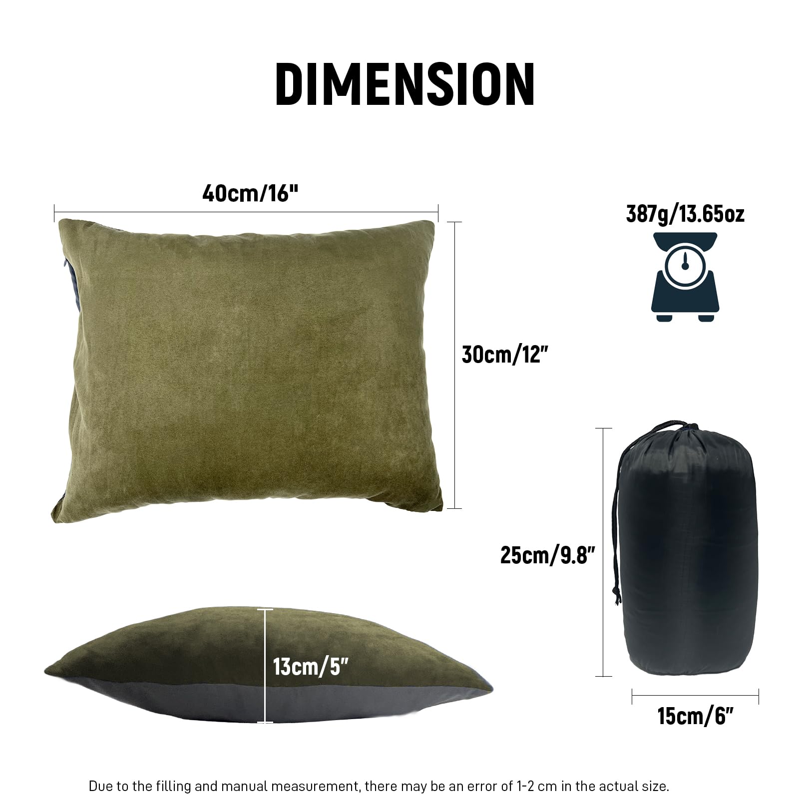 XFGSYXS Small Camping Pillow, Lightweight Portable Compressible Backpacking Pillows for Outdoor Travel Hiking Sleeping, Green