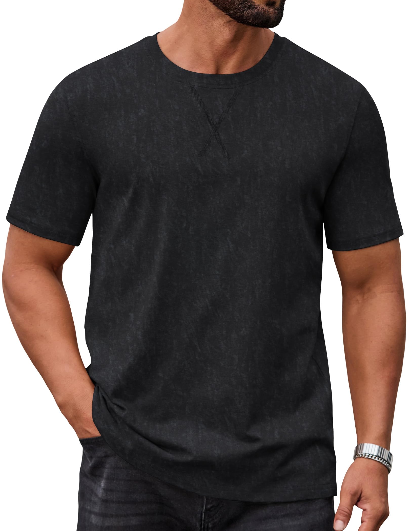 COOFANDY Herren T-Shirt Rundhals Baumwolle Kurzarm Shirt Sommer Casual Regular Fit Tee