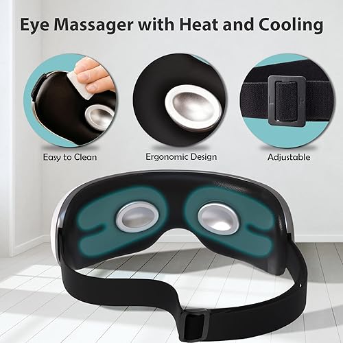 Miniatura 9 de Masajeador de ojos con Bluetooth y compresión para migrañas, masajeador de ojos con calor y enfriamiento para ojeras, relaja los ojos secos, máscara