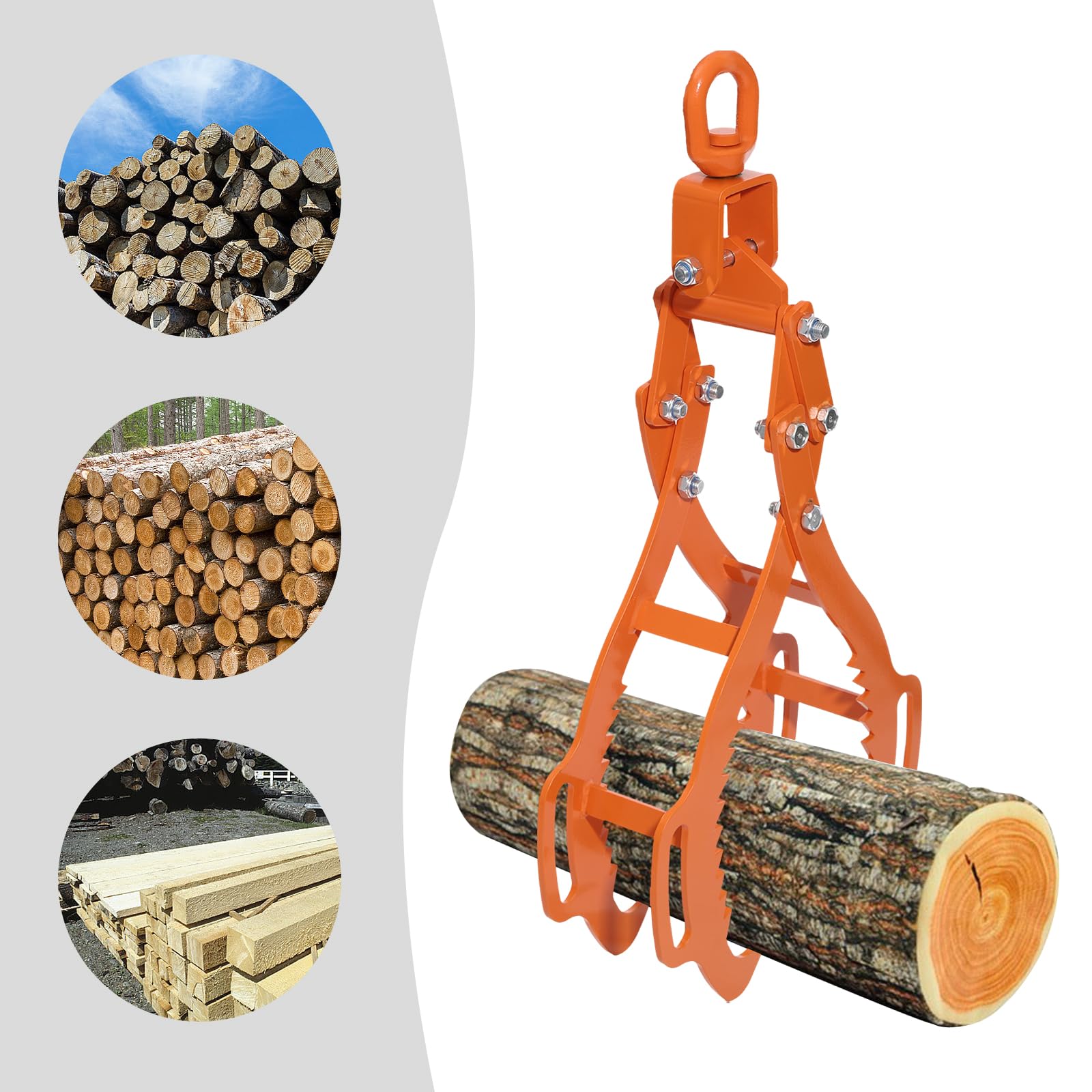 Pinza forestale per tronchi d'albero, pinza per legno fino a 710 mm, pinza da traino, gancio per legno in acciaio, portata 1202 kg, pinza da traino con 4 punte di serraggio per sollevare