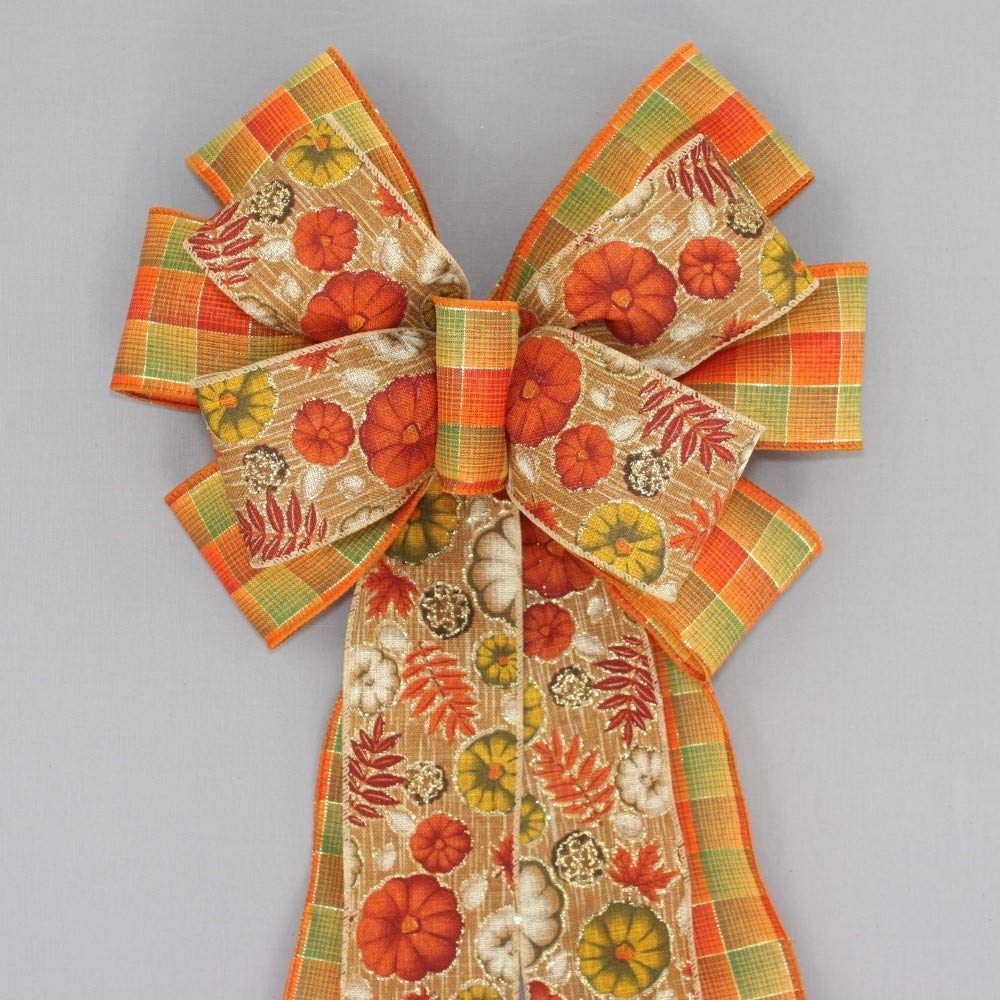 Fall Rustic Pumpkin Plaid Wreath Bow