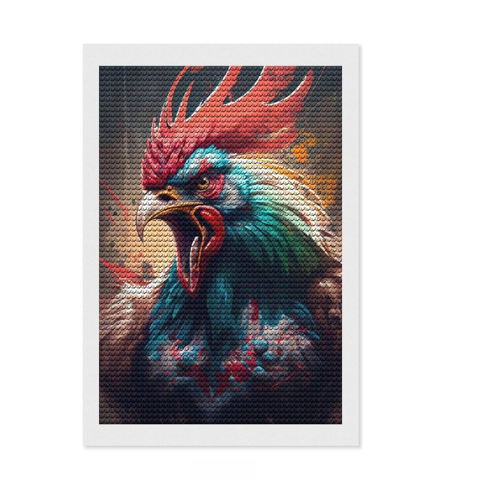 Junmoney The Excited Cock Diamond Art Canvas 8"x12", for Women, Simple to Start, Modern Decor, Gift Idea, Nice Detail and Sparkle