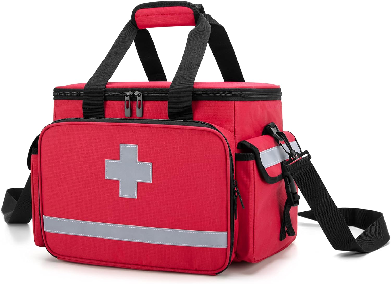 CURMIO Emergency Medical Supplies Bag, Home Health Aid Bag with Shoulder Strap and 2 Detachable Dividers for Nurse, Physical Therapists, Doctors, Home Health Staffs, Red (Bag ONLY) : Health & Household