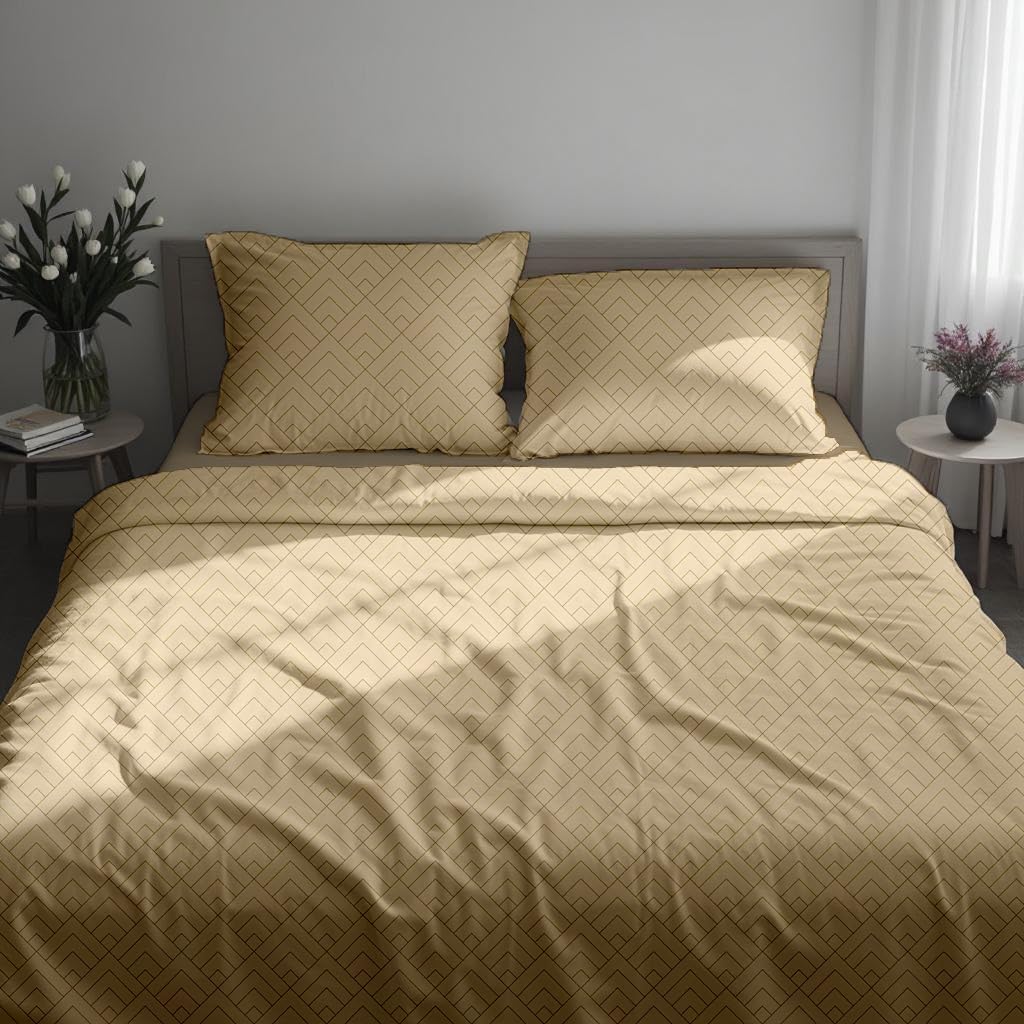 Mush Bamboo King Size Bedsheet with 2 Pillow Covers | 100x106 in | 300 TC Geometric Printed Bedsheet for Double Bed King Size | Ultra Soft & Anti-Microbial King Size Sheets | Beige-image-7