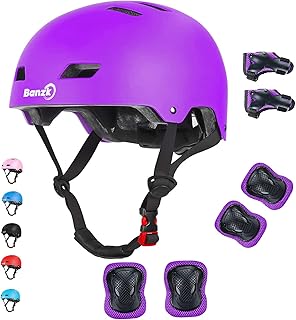 Banzk Kids Bike Helmet with Knee Pads Elbow Pads Wrist Guards for Age 2-14 Youth/Teens, Ventilation Multi-Sport Scooter Roller Skate Rollerblading Skateboarding Climbing Cycling
