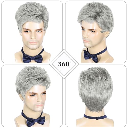 Miniatura 4 de DDHAIR Peluca corta gris plateado para hombre, pelucas de cabello sintético en capas naturales para hombre, hombre, hombre, hombre, diario, Halloween