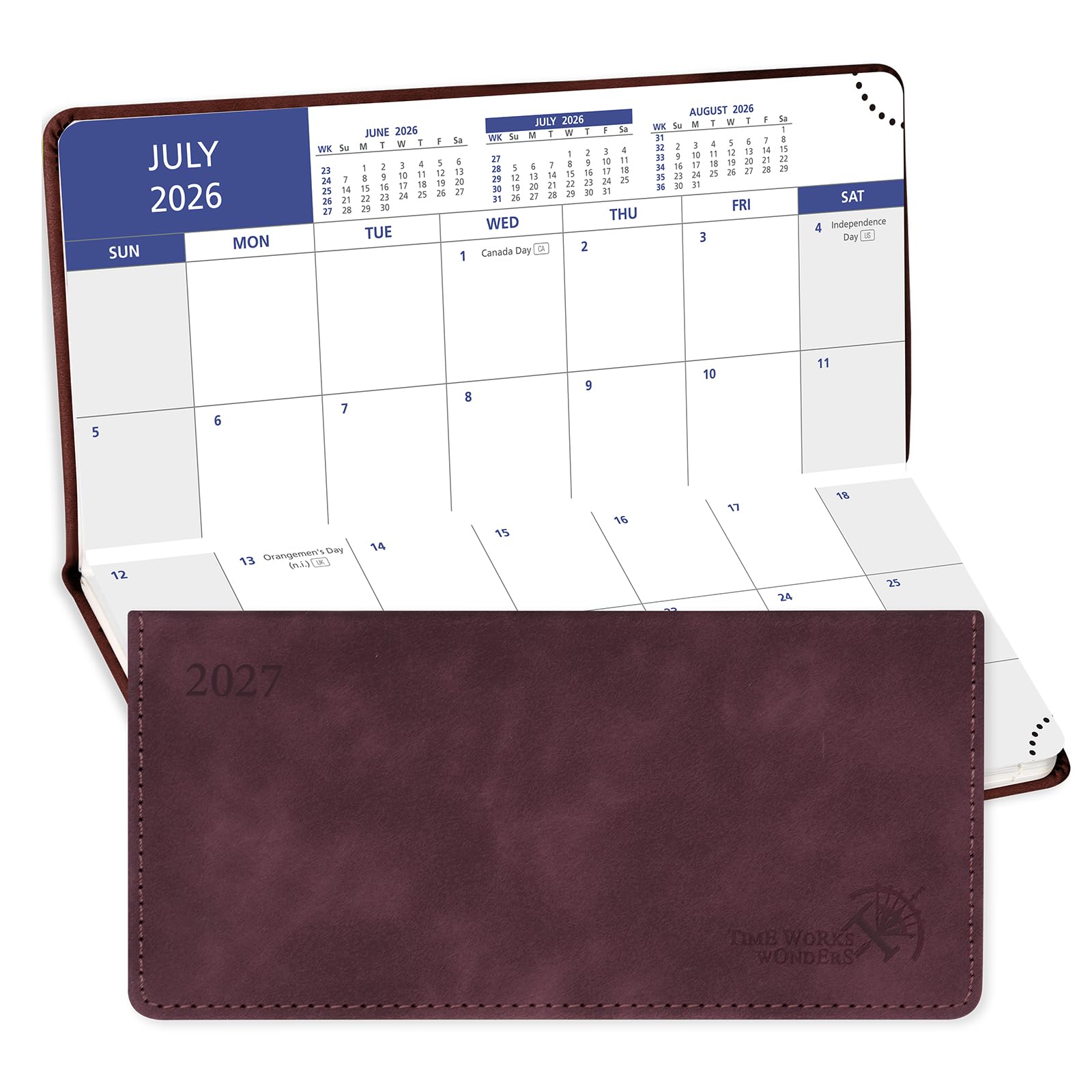 POPRUN Month to View Pocket Academic Diary 2026-2027 17.5x8 cm Slim Purse Size (18-Month: Jul'26 - Dec'27) Monthly Planner For Bag, PU Leather(Claret) โ image 1