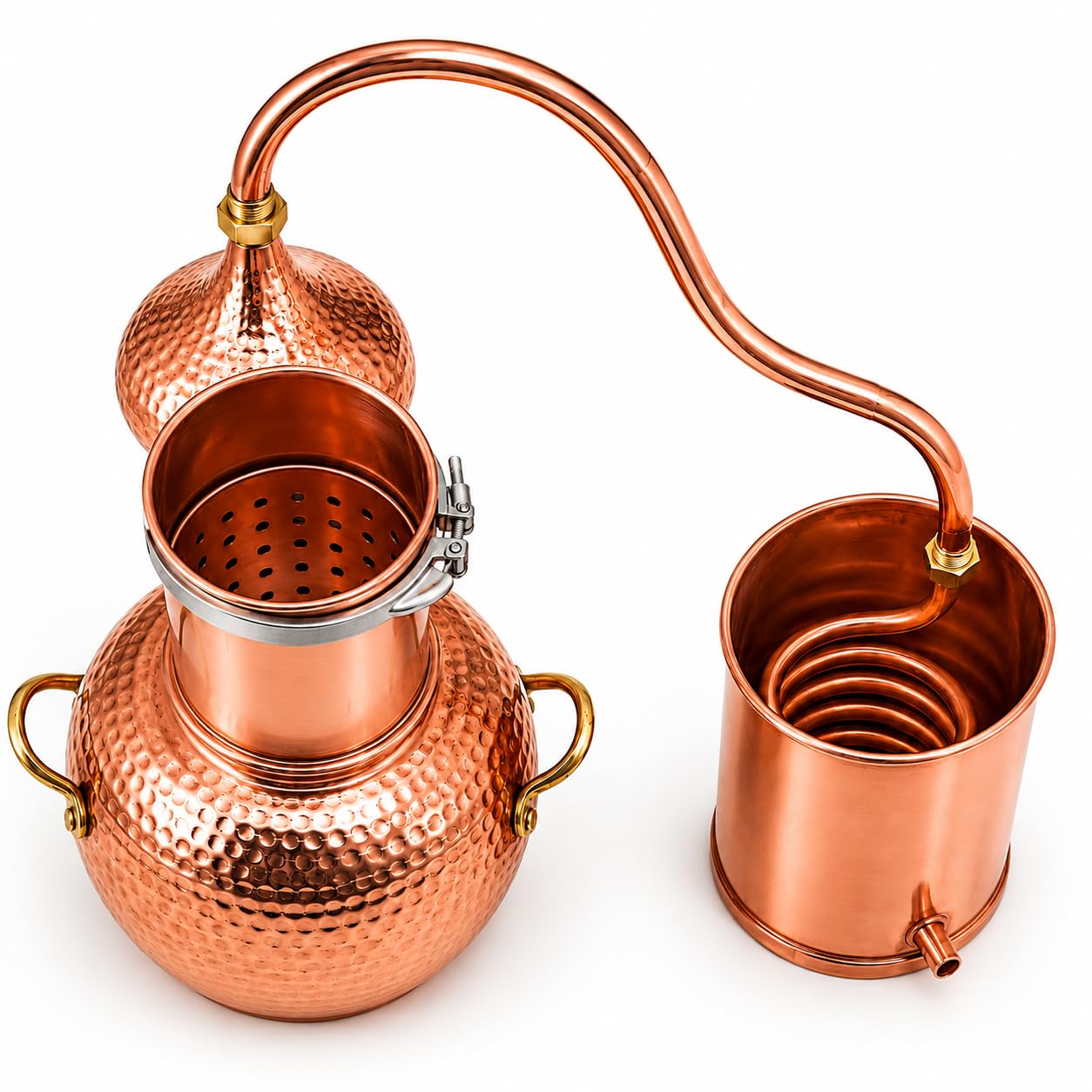 Kit de alambique de cobre de 2 litros con termómetro, equipo de destilación para whisky y aceites esenciales