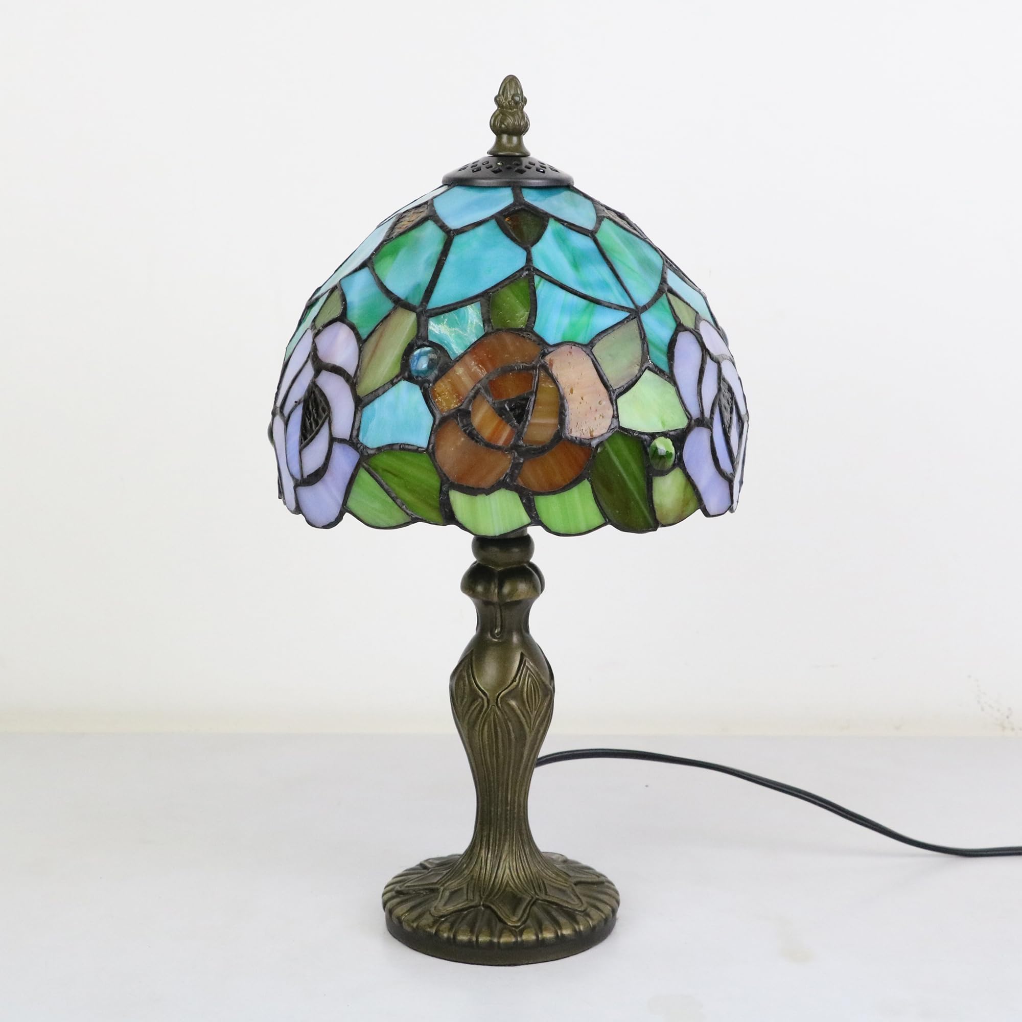 Lampada in Stile Tiffany Fiori di Rosa, Lampada da tavolo, per Soggiorno Camera da letto Tavolino da caffè, Lampadina E14 [Senza lampadine]