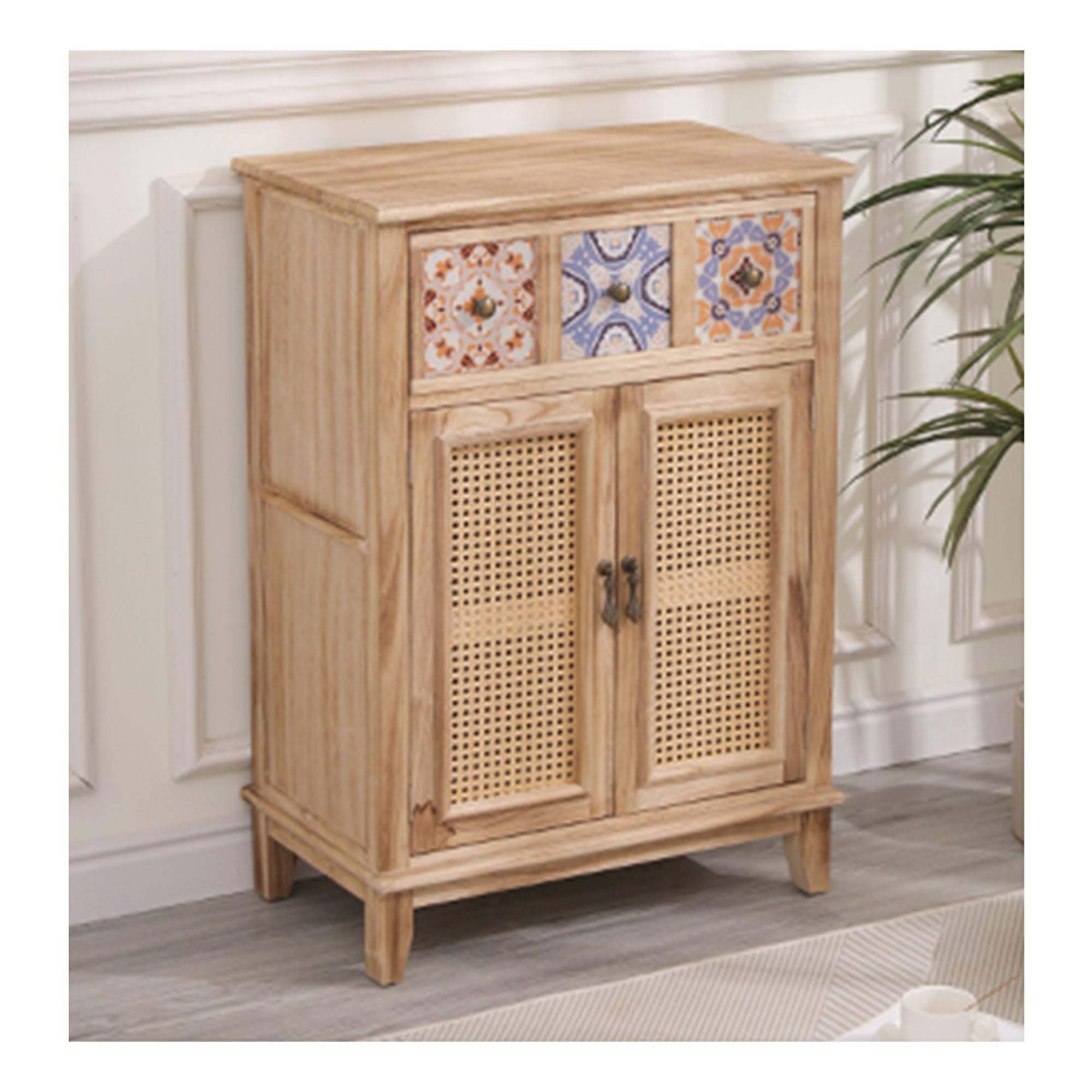Meuble d'appoint en rotin pour entrée et salle à manger, console couleur rondin armoire polyvalente
