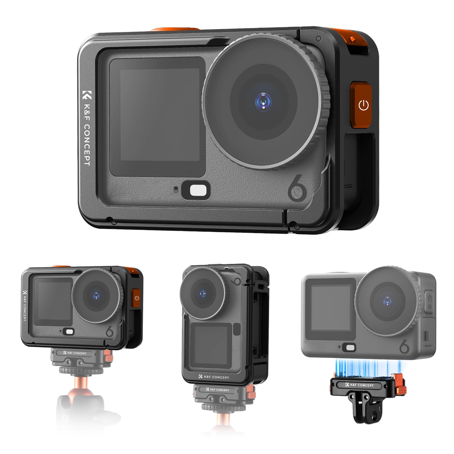 K&F CONCEPT Klatka na kamerę + magnetyczny adapter Mount do DJI Osmo Action 6, obudowa ochronna z ramą rozszerzającą i uchwytem na stopkę, aluminiowa obudowa ze śrubą 1/4", kijek do selfie
