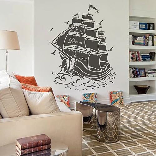 Vinilo decorativo para pared, diseño náutico, diseño de barco pirata, color negro