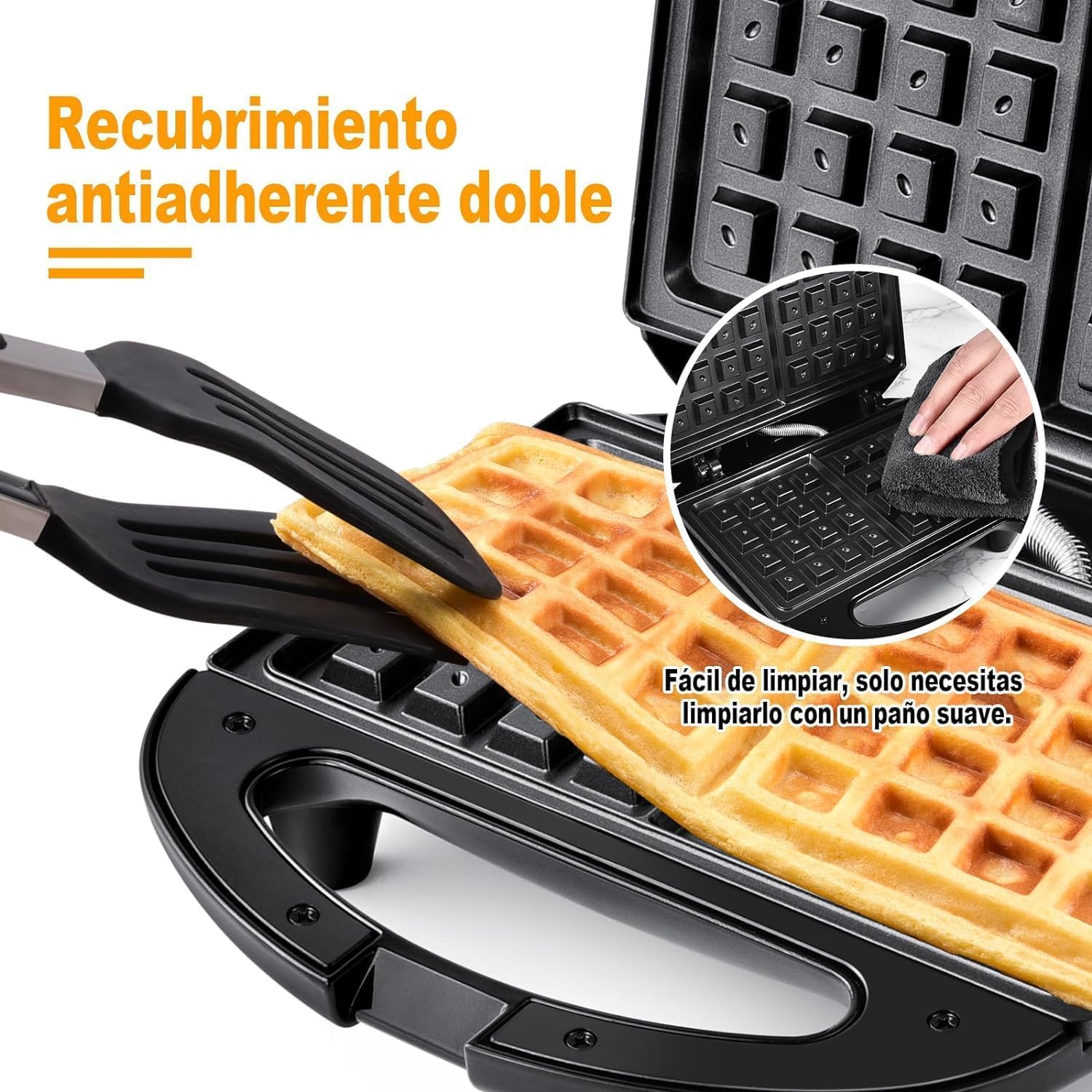 YASHE Gofrera Eléctrica, Maquina de Gofres Antiadherente, 750W, Temperatura Automática, Luces indicadoras, 2 Gofres Belgas, Negro