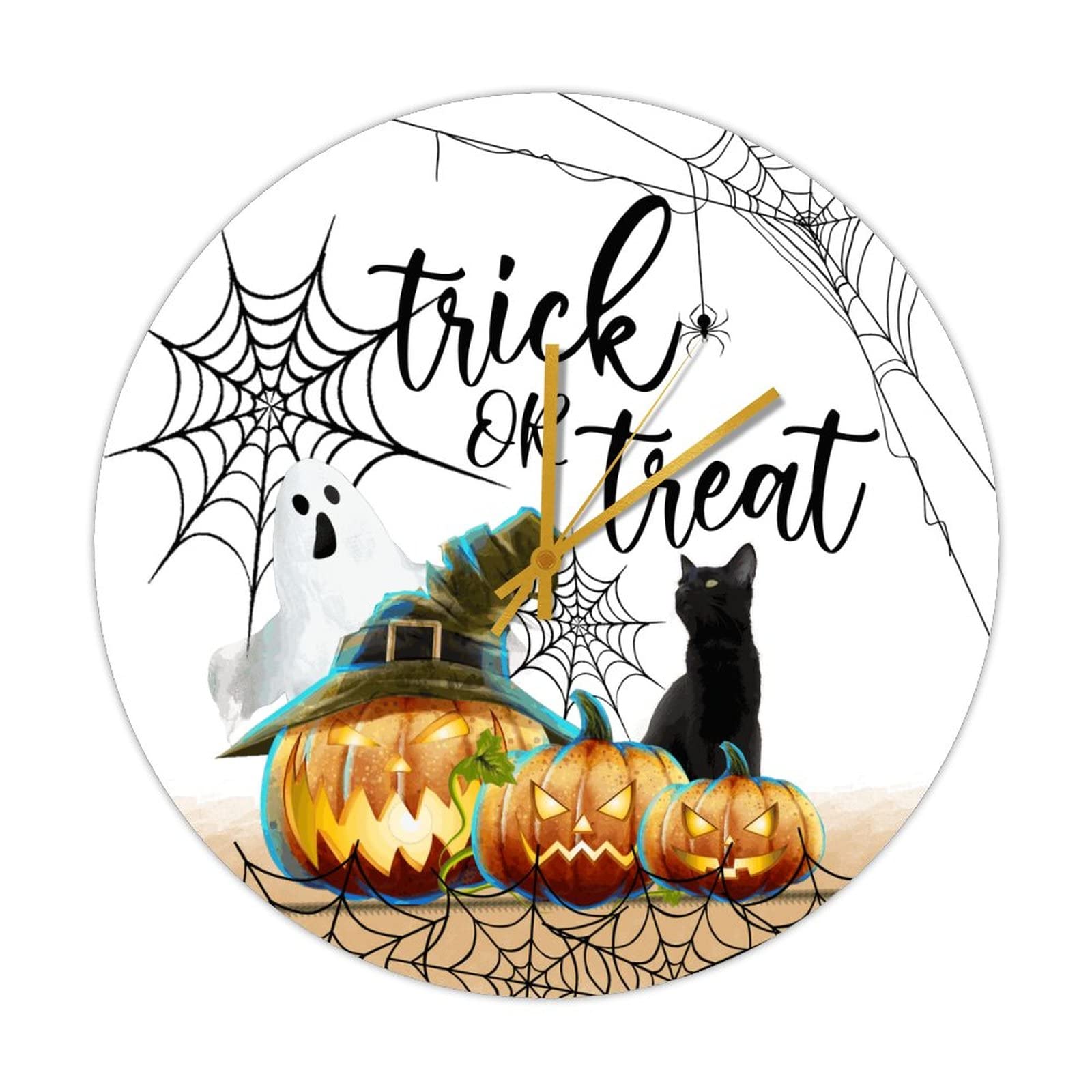 Horloge ronde en bois Halloween chat citrouille 38cm