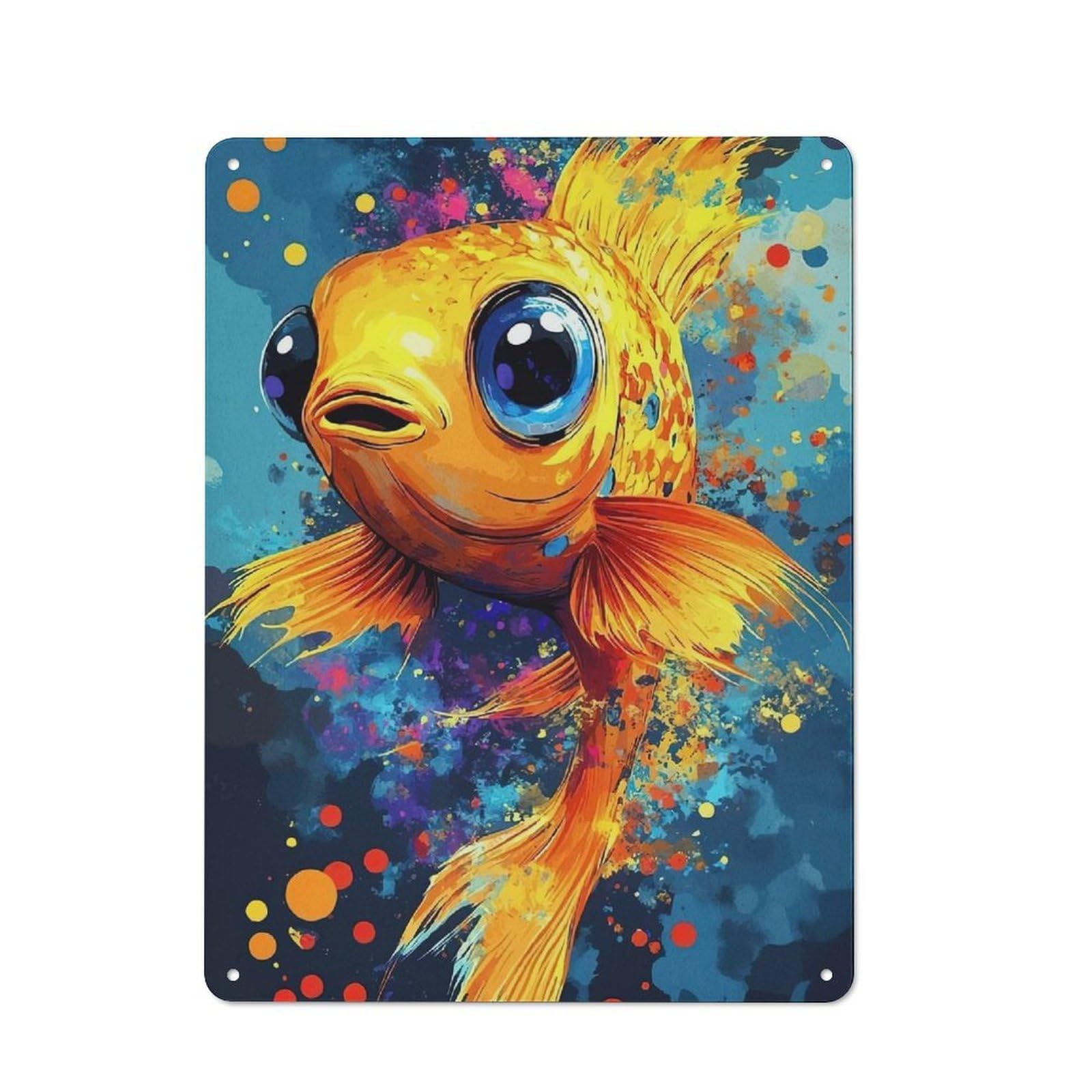 Junmoney Goldfish Big Eyes Vintage Tin Sign 40X30cm With For Guest Room Or Hallway, For Collectors Decorating Guest Rooms And Hallways