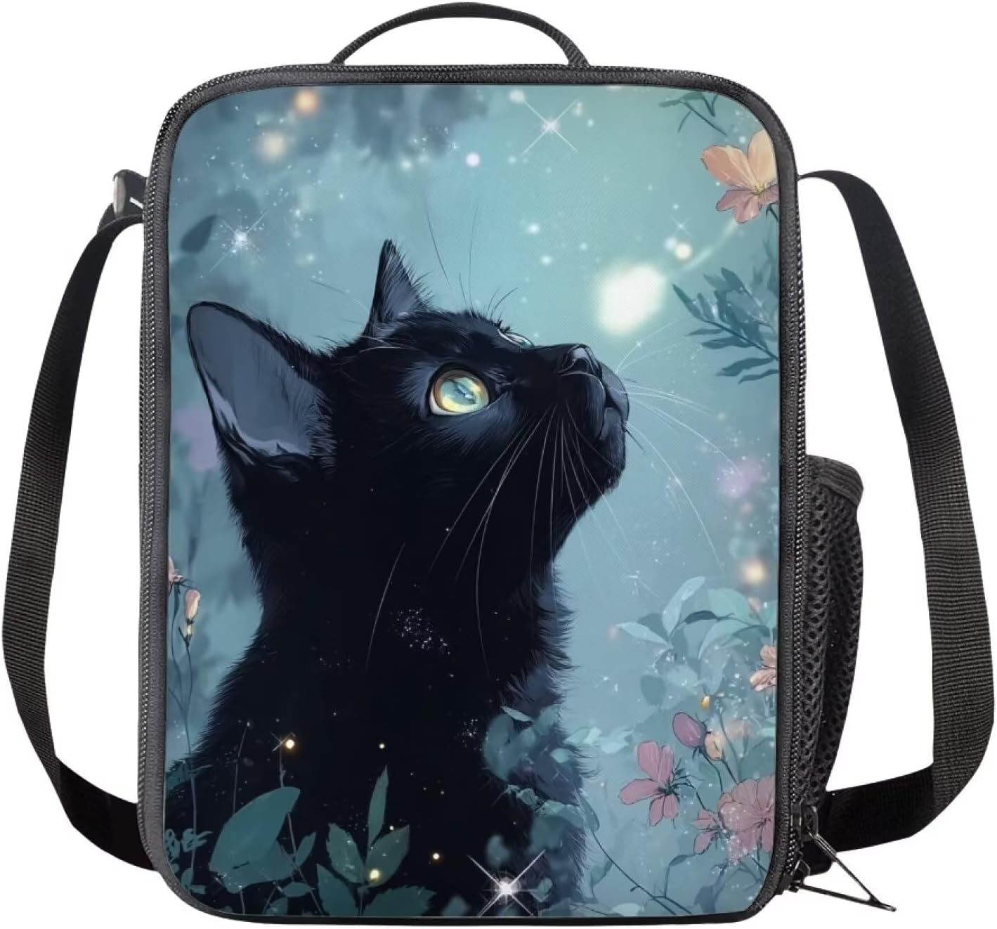 Funny Black Cat Print 3Pcs Backpack Sets with Lunch Box and Pencil Bag Primary Schoolbag Travel Daypack Shoulder Bag Girls Rucksack knapsack