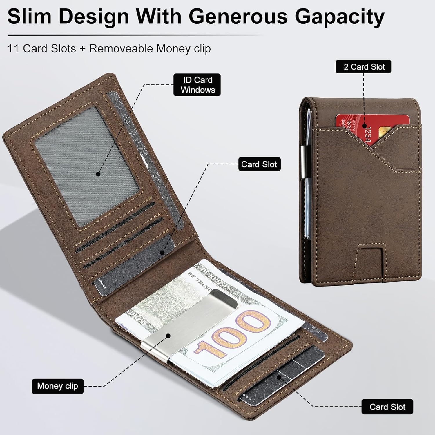 furid Card Wallet For Men Slim: Bifold Leather Wallet - Rfid Minimalist Front Pocket Wallet with Money Clip Gift For Men