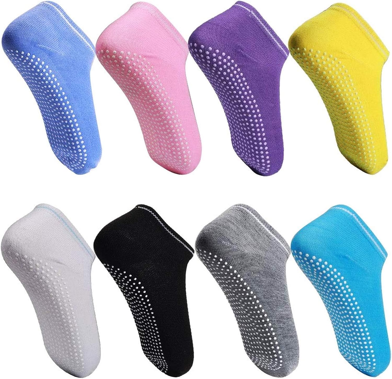 Qchengsan Non Slip Grip Socks, 8 Pairs Pilates Grip Socks for Women, Anti-Skid Yoga Socks with Cushion, Grippy Socks Slipper Socks for Yoga,Pilates,Pure Barre, Ballet, Dance,Barefoot Workout