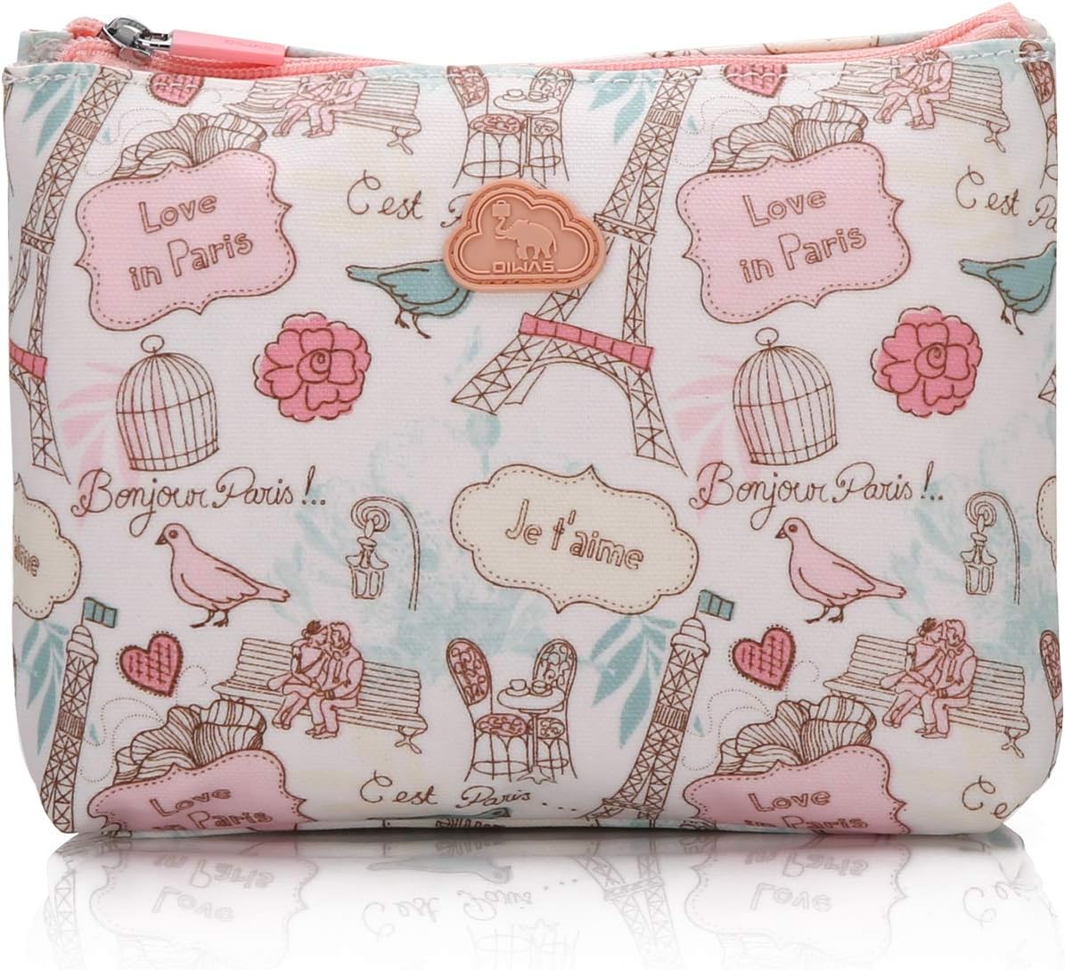 OIWAS Small Makeup Bag Floral Print Cosmetic Cases Toiletry Bag Mini Make-Up Pouches Organiser Travel Cosmetic Bags Pink and White