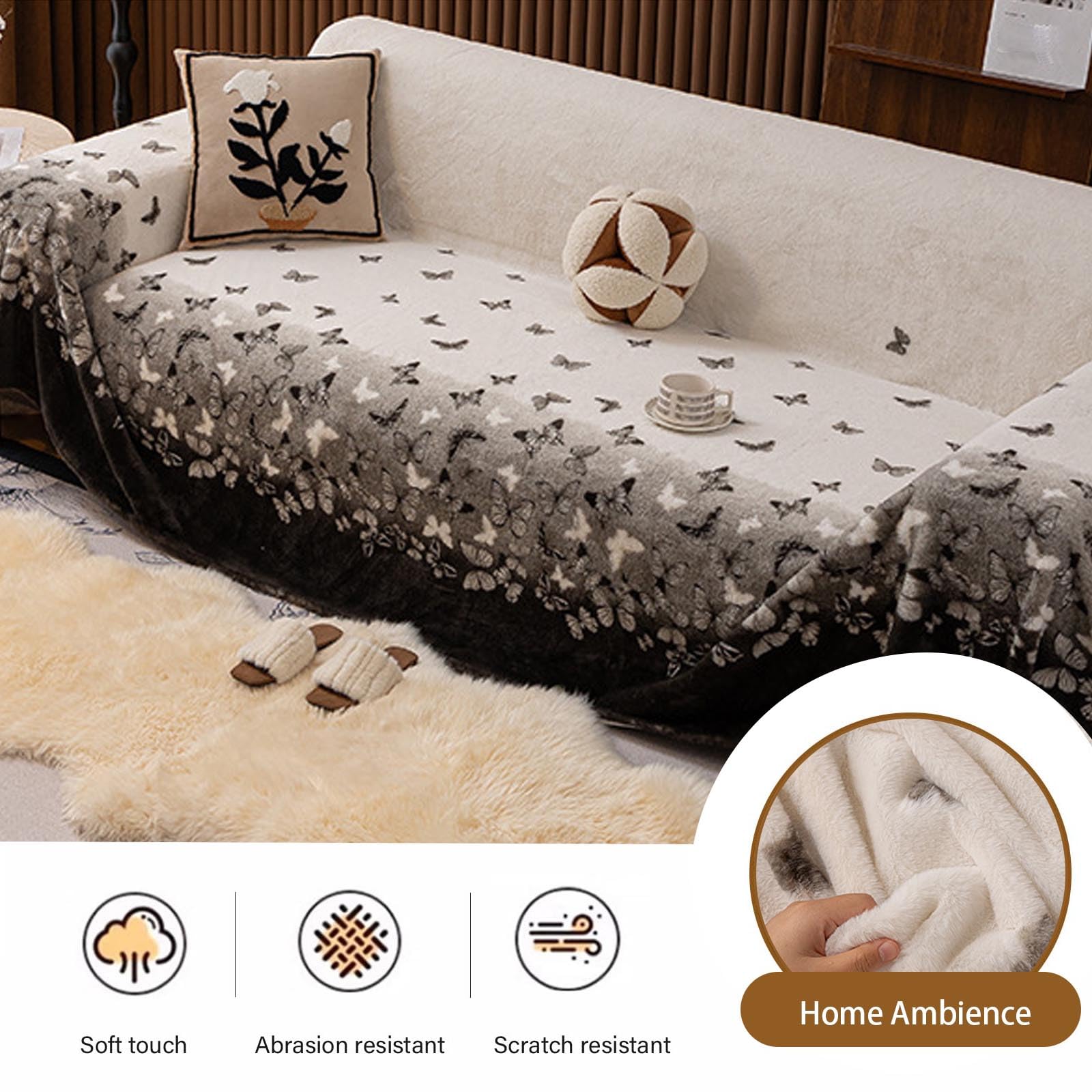Fodera Per Divano Di Lusso In Peluche Di Coniglio, Fodera Spessa Con Drappeggio Naturale, Tessuto Jacquard Lavabile Componibile, Poltrona Reclinabile, Divanetto, Decorazio black 180*200cm/70.9*78.7in