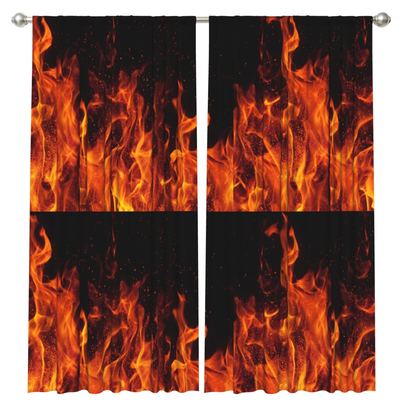 InOmak Fire Pattern, 2 Panels Window Curtains 52 x 84 Inch Blackout Curtains for Living Room Bedroom