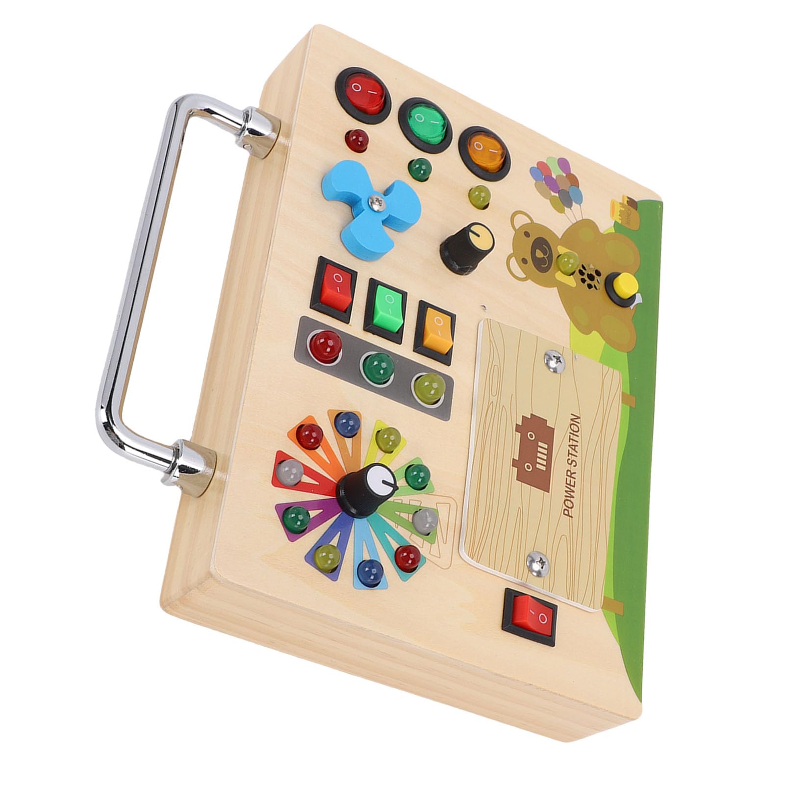 Busy Board, Sensorisches Holzspielzeug, -Aktivitätsbrett mit LED-Lichtern und Ampelwerkzeug für die Entwicklung der Feinmotorik von Kleinkindern auf Reisen