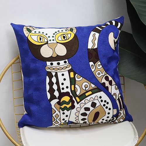 Miniatura 6 de Paquete de 2 fundas de almohada cuadradas decorativas bordadas con arte abstracto para sofá, sillón, casa rural de patio, jardín, 18 x 18 pulgadas