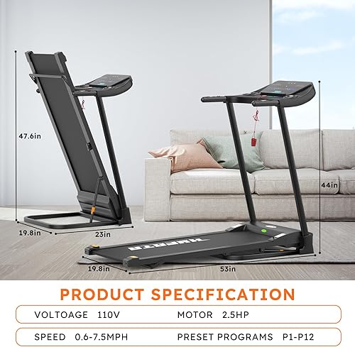 Miniatura 5 de ACCPO Cinta de correr de 300 libras de capacidad con inclinación, caminadora plegable para el hogar, máx. 2.5 HP Máquina de correr para correr y