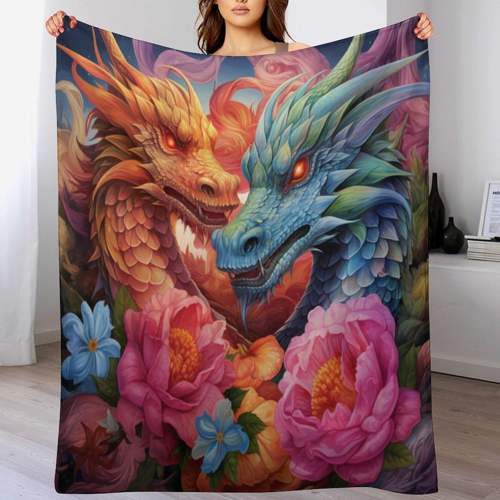 Dcccy Dragon-2 Dragon Anti Pilling Throw Blanket Cozy Durable Throws For Office Couch Cinema Bedroom Decor Bed Blankets 130×150Cm