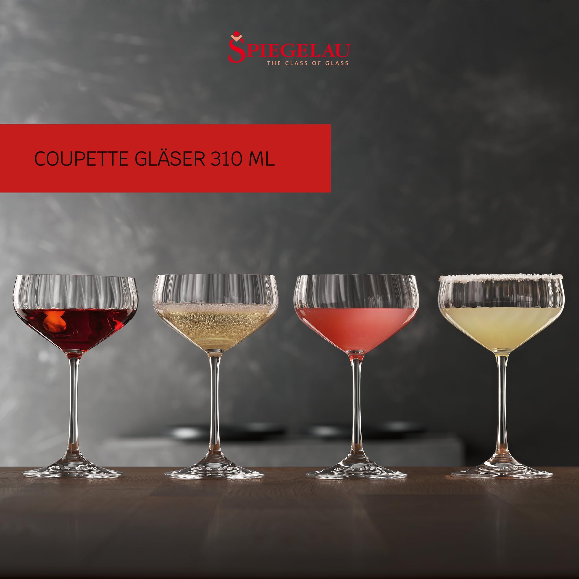Spiegelau & Nachtmann, 4-częściowy zestaw kieliszków koktajlowych, kieliszek do szampana/Coupette, szkło kryształowe, 310 ml, LifeStyle, 4450178
