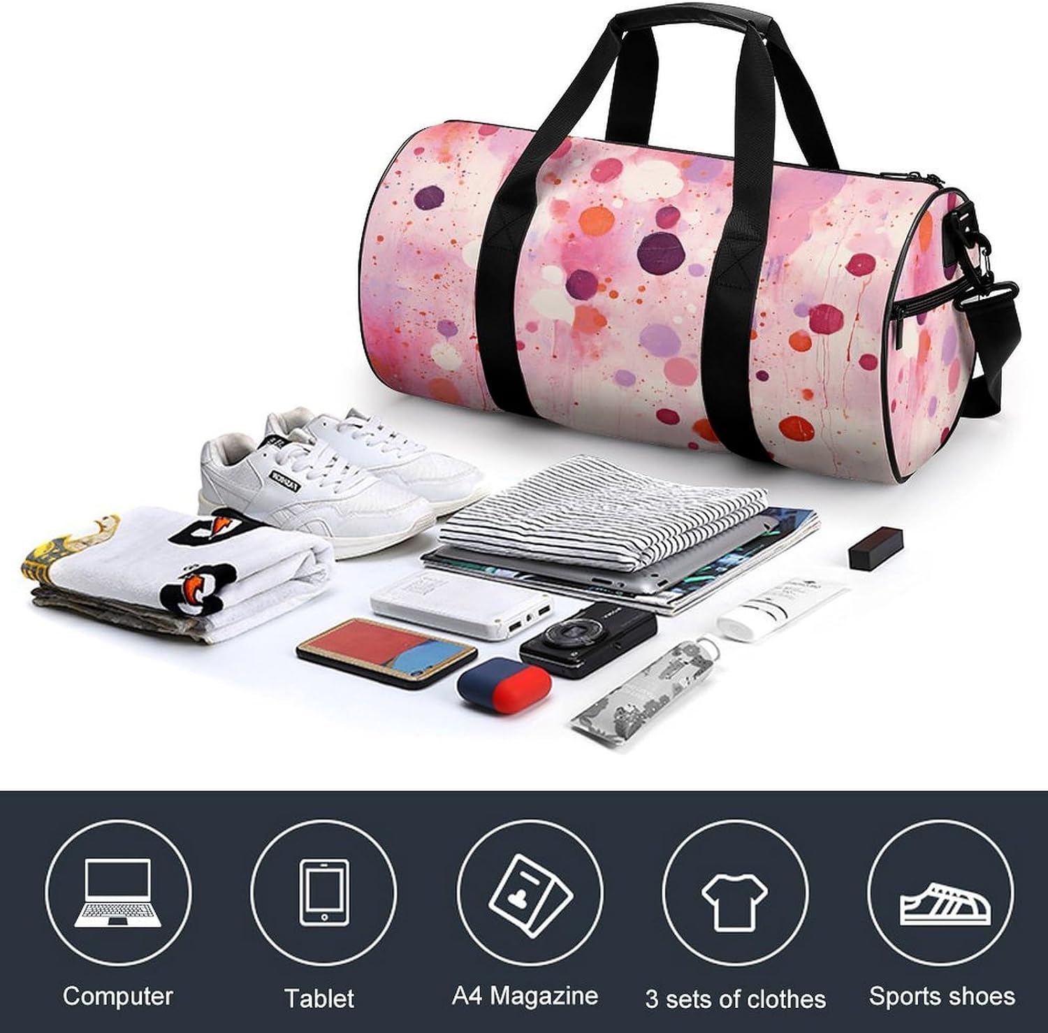 Purple And Blue Gym Bag Hand-held Fitness Bags Cylindrical Fitness Bag with Shoe Large Compartment Duffle Bags for Travel Sports Unisex image 4
