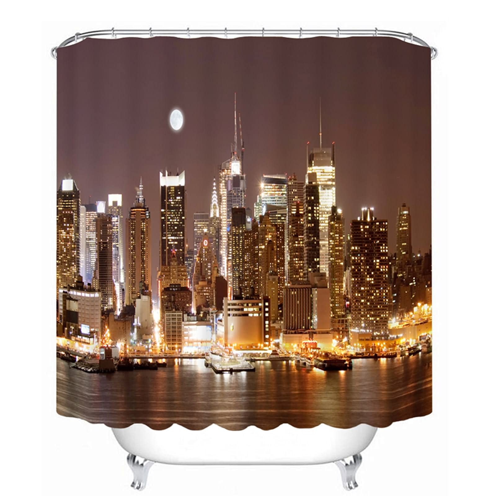 Rideau de douche 180x180cm marron KnSam avec motif urbain en 3D de 120g