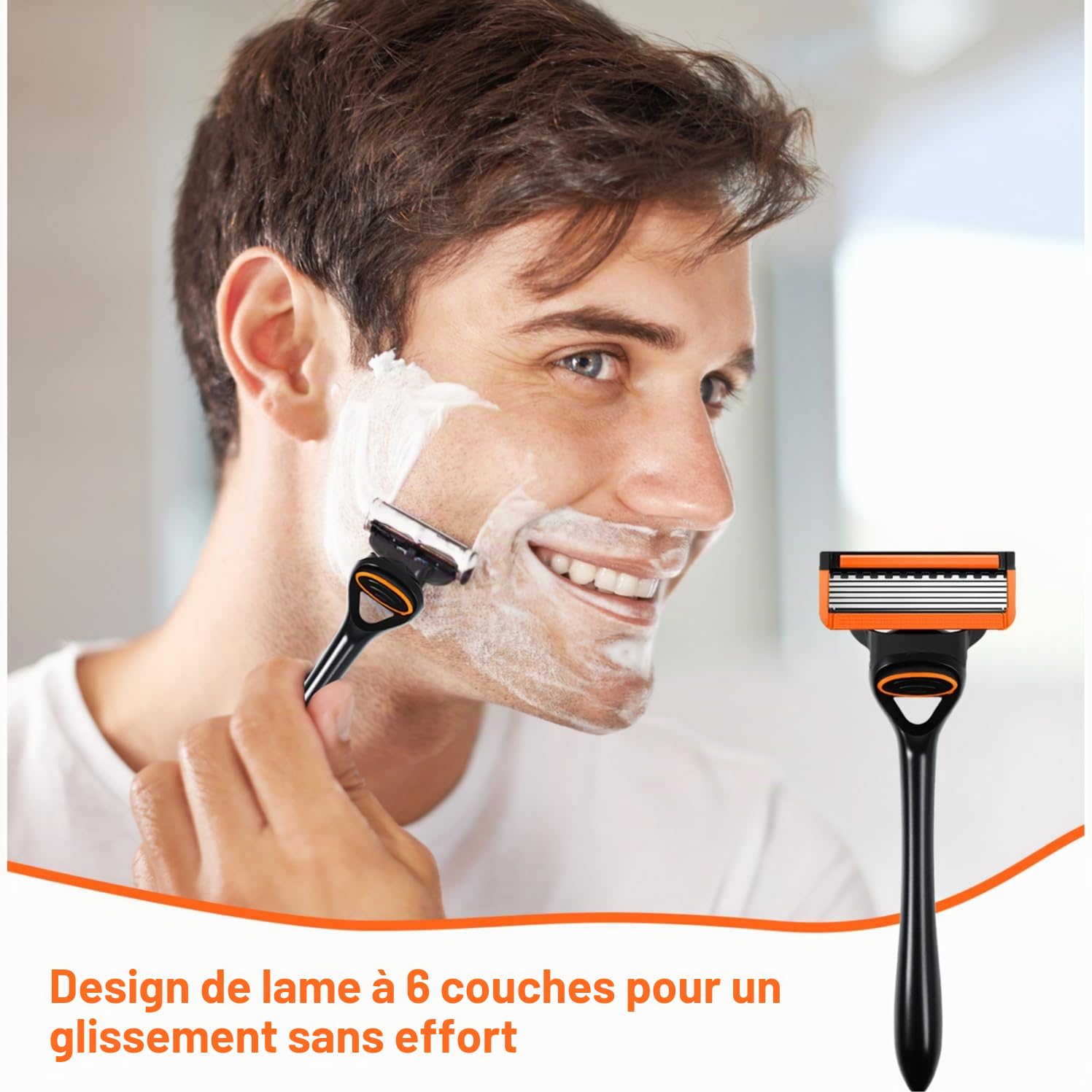 Paquet de 24 Lames de Rasoir fusio-n 5, Lames de RasoirHumide pour Hommes, 1 Reutilisable Manche + 24Cartouches De Recharge, Pour Un Rasage Manuel Efficace,Rasage Facile